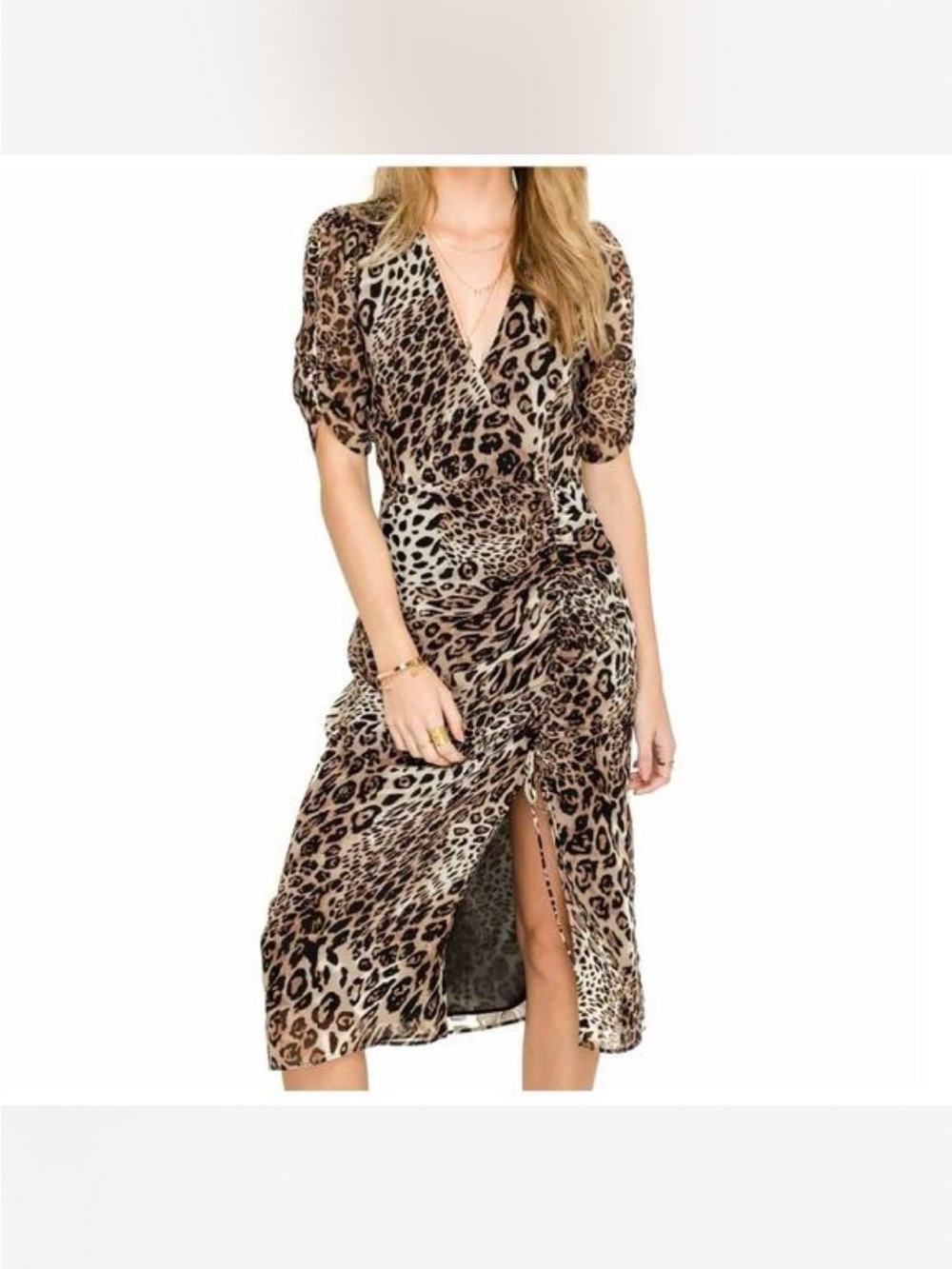 ASTR The Label Chiffon Split Hem Leopard Dress